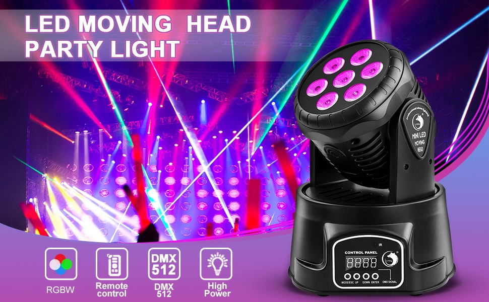 U`King Moving Head Light RGBW LED Stage Lighting Effect 7x10W