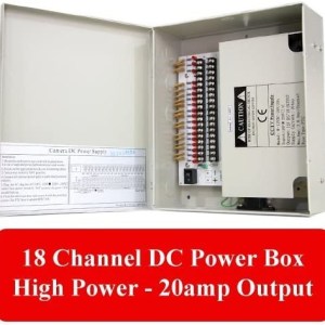 SecurityCameraKing CCTV Distribution Box 18 Channel 12V DC High Power CCTV Power Supply Distribution Box 20 Amps Output