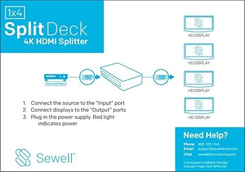 Splitdeck 4K 8-port HDMI 2.0 Splitter by Sewell - 1x8 Distribution Amplifier, 4K at 60Hz, 3D, HDCP 2.2, 4:4:4 Chroma - Image 3