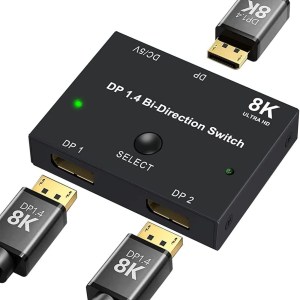 Angusplay DisplayPort Switch 8K Splitter Bidirectional DP 1.4 Switcher 2 in 1 Out/1 in 2 Out Supports 8K@30Hz 4K@120Hz