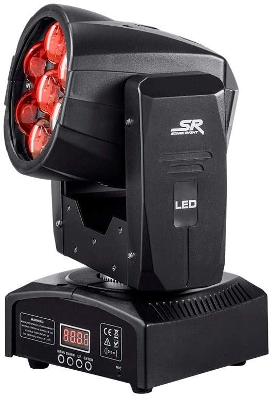 Monoprice Stage Wash Moving Head (RGBW) | with Zoom, 12 Watt, x 7 LED, Includes Built-in auto and Sound Active Programs - Stage