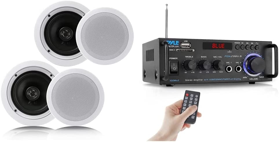 Pyle Pair 6.5” Flush Mount In-wall In-ceiling 2-Way Home Speaker System Spring Loaded Quick Connections Dual Polypropylene