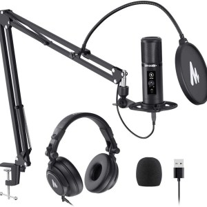 MAONO AU-PM422 USB Microphone with AU-MH601 Studio Monitor Headphones Bundle Plug and Play for Podcast, YouTube, Music…