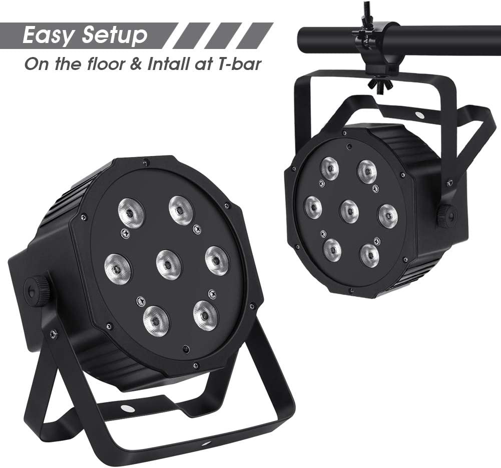 2 Pack Par Lights, YeeSite 70W 7LEDs RGBW 4 in 1 Stage Lights Sound Activated by Remote & DMX Control, Multi-Mode Par Can Light - Image 7
