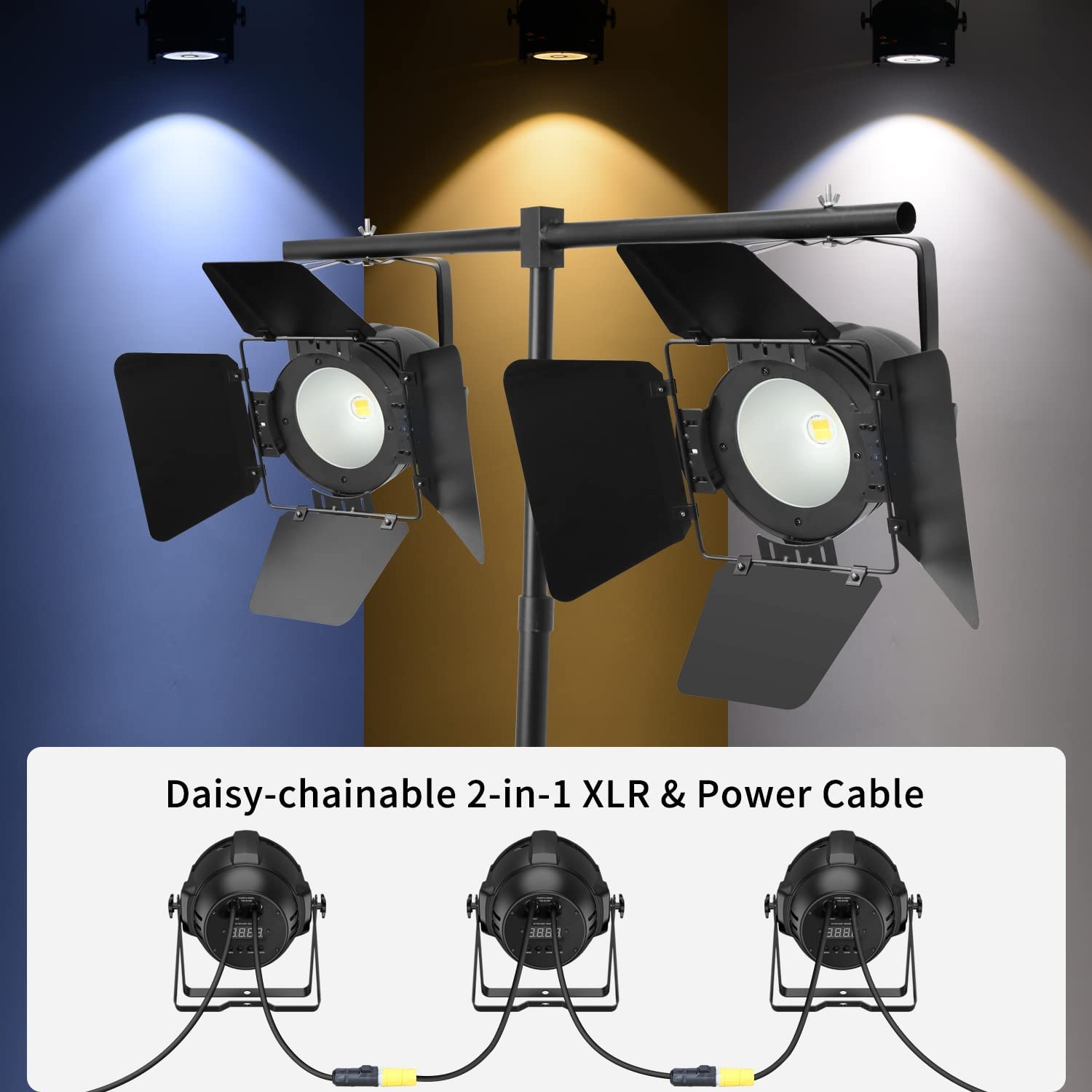 BETOPPER Stage Lights 200W COB LED Stage Spotlights w/Barndoor Warm & Cold White LED Par Lights DMX/Master-Slave DJ Lights - Image 6