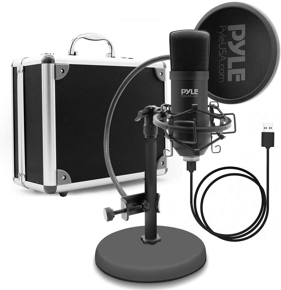 USB Microphone Podcast Recording Kit - Audio Cardioid Condenser Mic w/ Desktop Stand and Pop Filter - For Gaming PS4, Streaming,