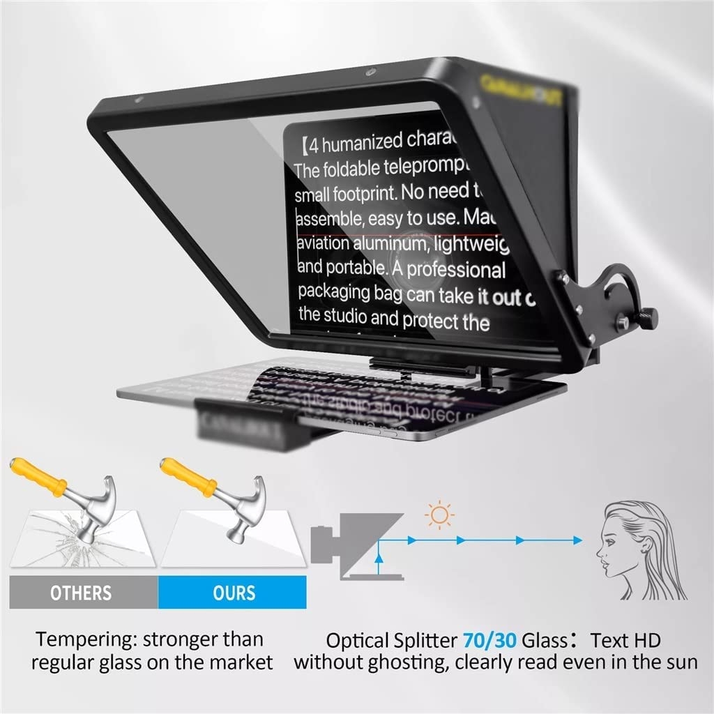 ZLXDP 16" Universal Teleprompter for All Tablets/iPad,Video Camera/DSLR,Pre-Assembled, 70/30 Beam Splitting Glass with Tote - Image 4