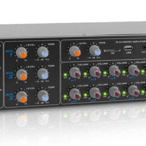 12-Channel Wireless Bluetooth Power Amplifier - 6000W Rack Mount Multi Zone Sound Mixer Audio Home Stereo Receiver Box System w/