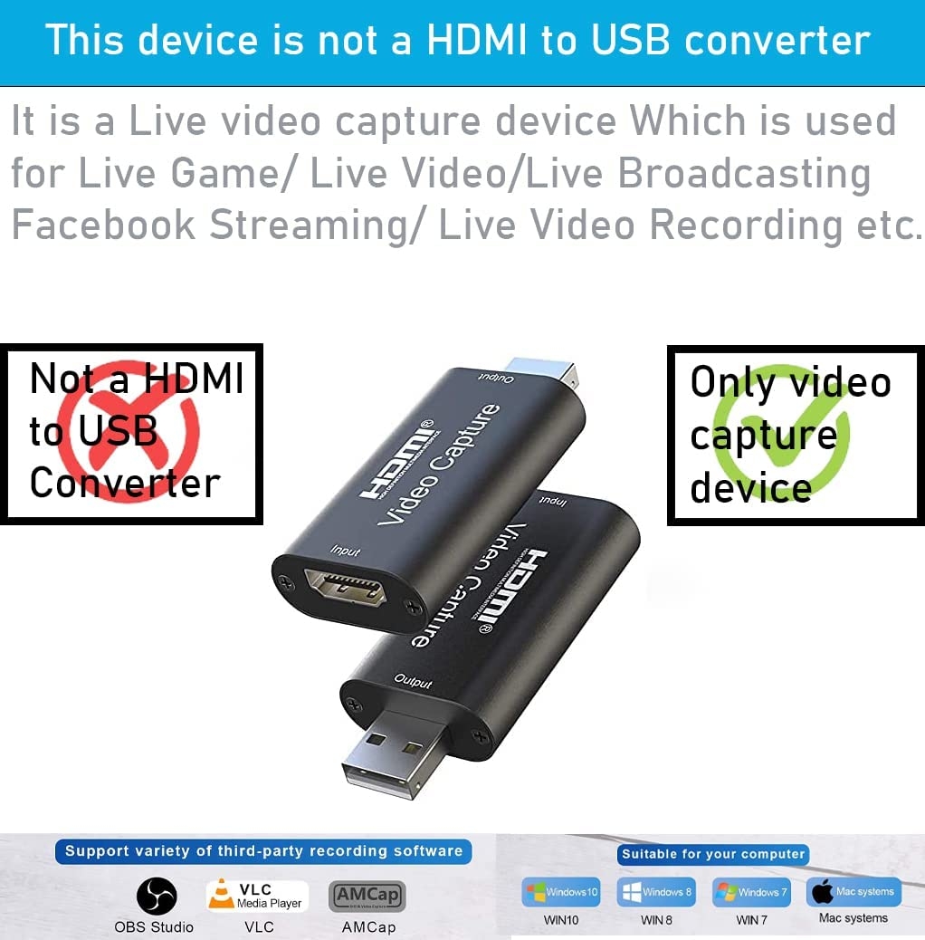 Yxflz Video HDMI Capture Card, 1080P 4K HDMI to USB 2.0 Cam Link Audio Capture Card Device Record to DSLR Camcorder Action - Image 3