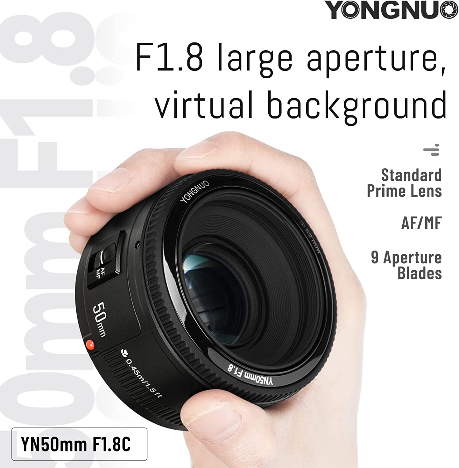 YONGNUO YN50mm F1.8 Lens Large Aperture Auto Focus Lens Compatible with Canon EF Mount EOS Camera - Image 2