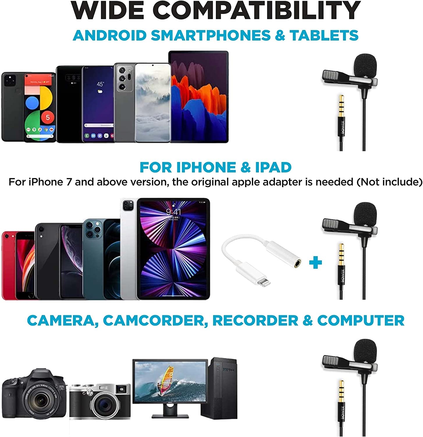 BOWER Lavalier Microphone, Black - Image 5