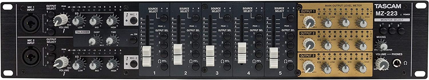 Tascam MZ-223 7-Channel 3-Zone Rackmount Audio Mixer With Voice Priority - Image 5