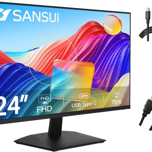 SANSUI Monitor 24 inch FHD PC Monitor with USB Type-C, Built-in Speakers Earphone, Ultra-Slim Ergonomic Tilt Eye Care 75Hz with HDMI VGA for Home Office (ES-24F1 Type-C Cable & HDMI Cable Included)  ElectronicsLive viewers eye icon