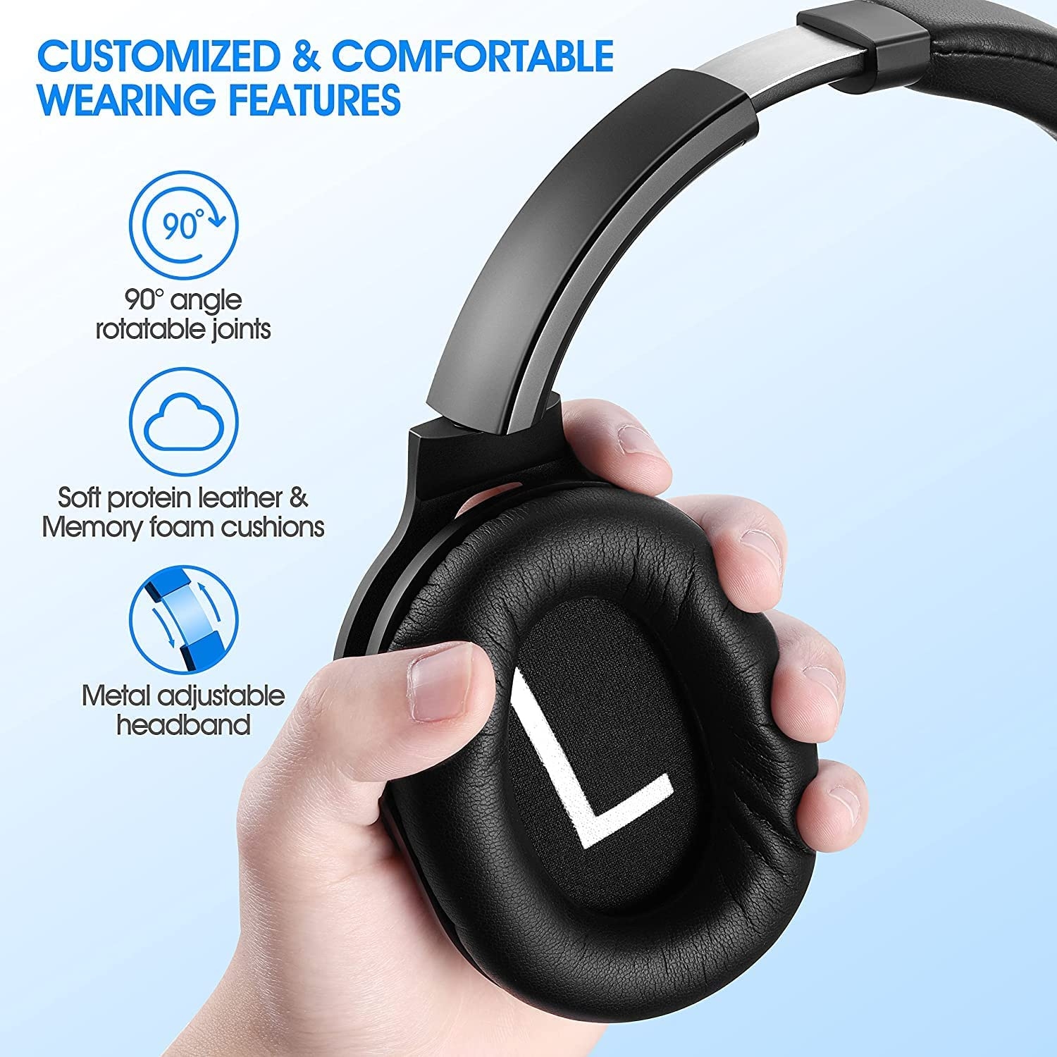 ZIHNIC Active Noise Cancelling Headphones, 40H Playtime Wireless Bluetooth Headset with Deep Bass Hi-Fi Stereo Sound,Comfortable - Image 3