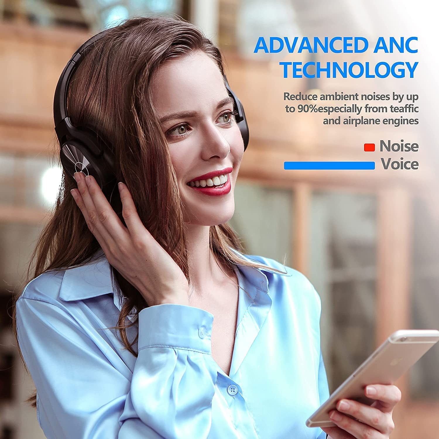 ZIHNIC Active Noise Cancelling Headphones, 40H Playtime Wireless Bluetooth Headset with Deep Bass Hi-Fi Stereo Sound,Comfortable - Image 5