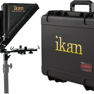 Ikan Elite Tablet Teleprompter for Light Stands w/Rolling Case, Supports Ipad, Android, and Windows Tablets, Foldable Glass