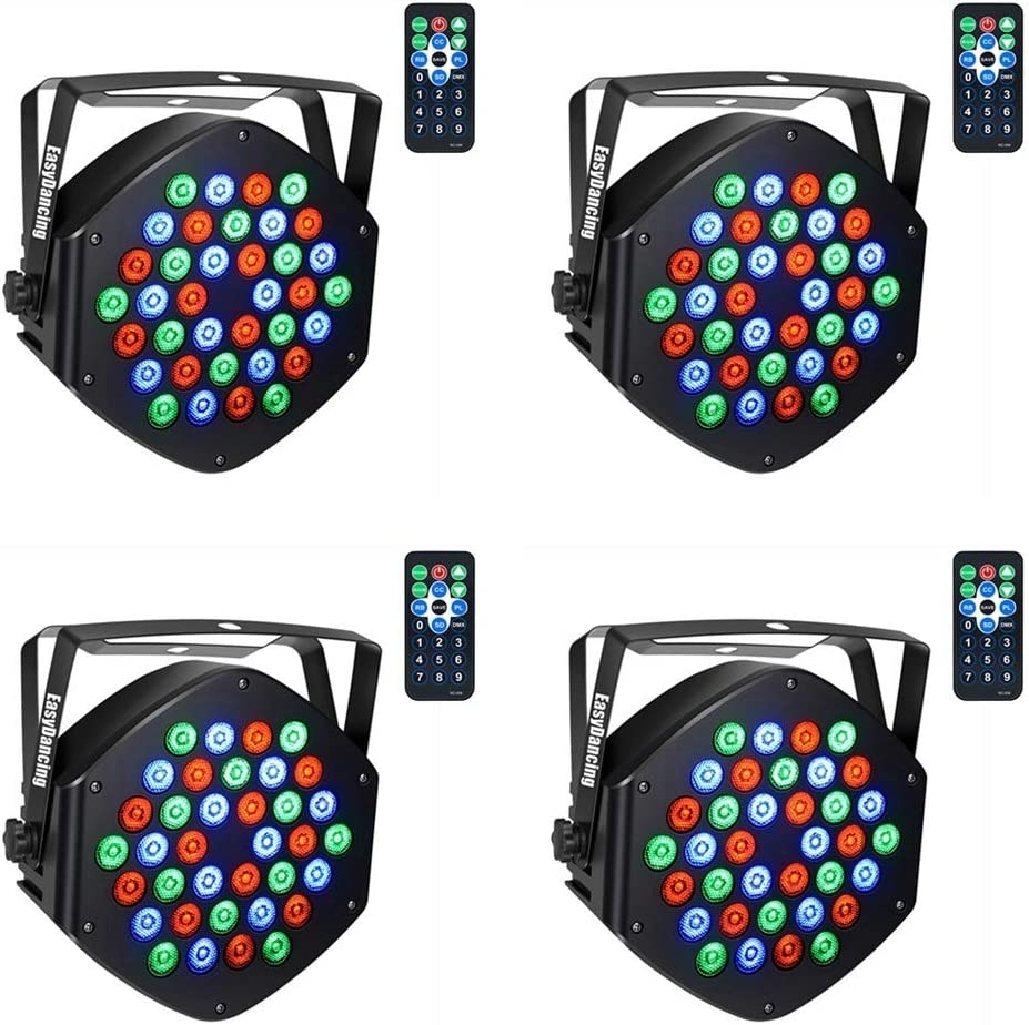 Par Lighting for Stage, 36x1W LED RGB 7 Channel with Remote for DJ KTV Disco Party (4 PCS)