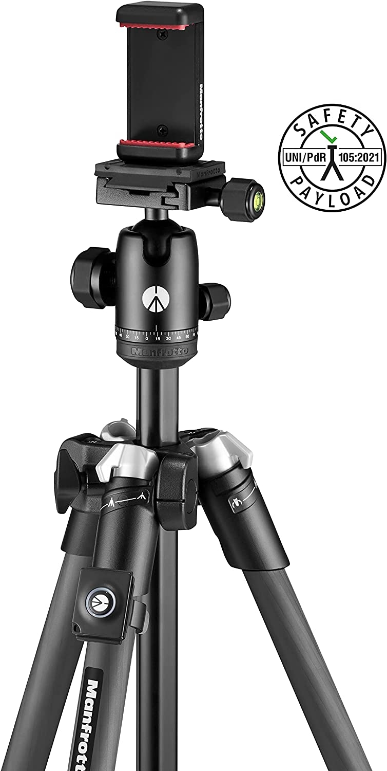 Manfrotto Element MII Mobile Bluetooth Carbon MKELMII4CMB-BH, Lightweight Travel Tripod, with Carry Bag, Arca-Compatible Ball - Image 2