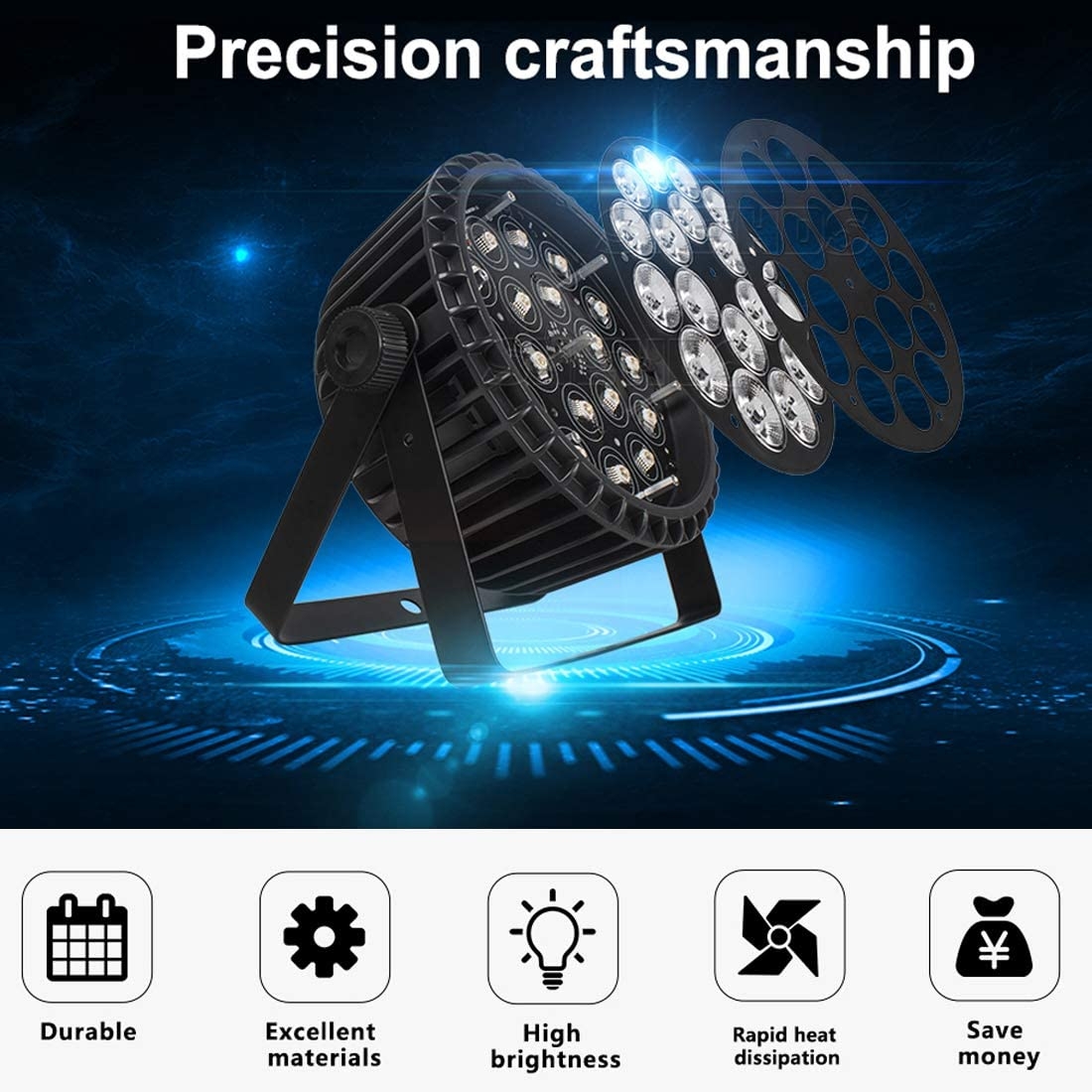SHEHDS Stage Lights 18x12W LED Par Can Lights RGBW 4in1 DMX Uplights Aluminum Shell LED Stage Lighting DJ Lights with Sound - Image 9