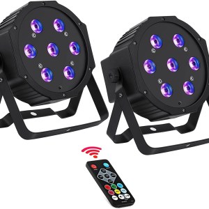 2 Pack Par Lights, YeeSite 70W 7LEDs RGBW 4 in 1 Stage Lights Sound Activated by Remote & DMX Control, Multi-Mode Par Can Light