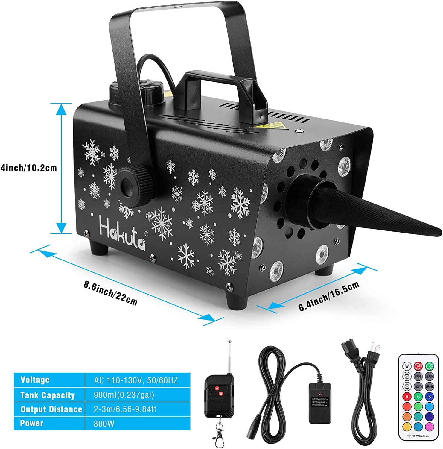 Snow Machine, Hakuta 800W Snow Machine with 8 LED RGB Lights, 13 LED Lighting Colors and 2 Remotes, Perfect for Christmas, - Image 9