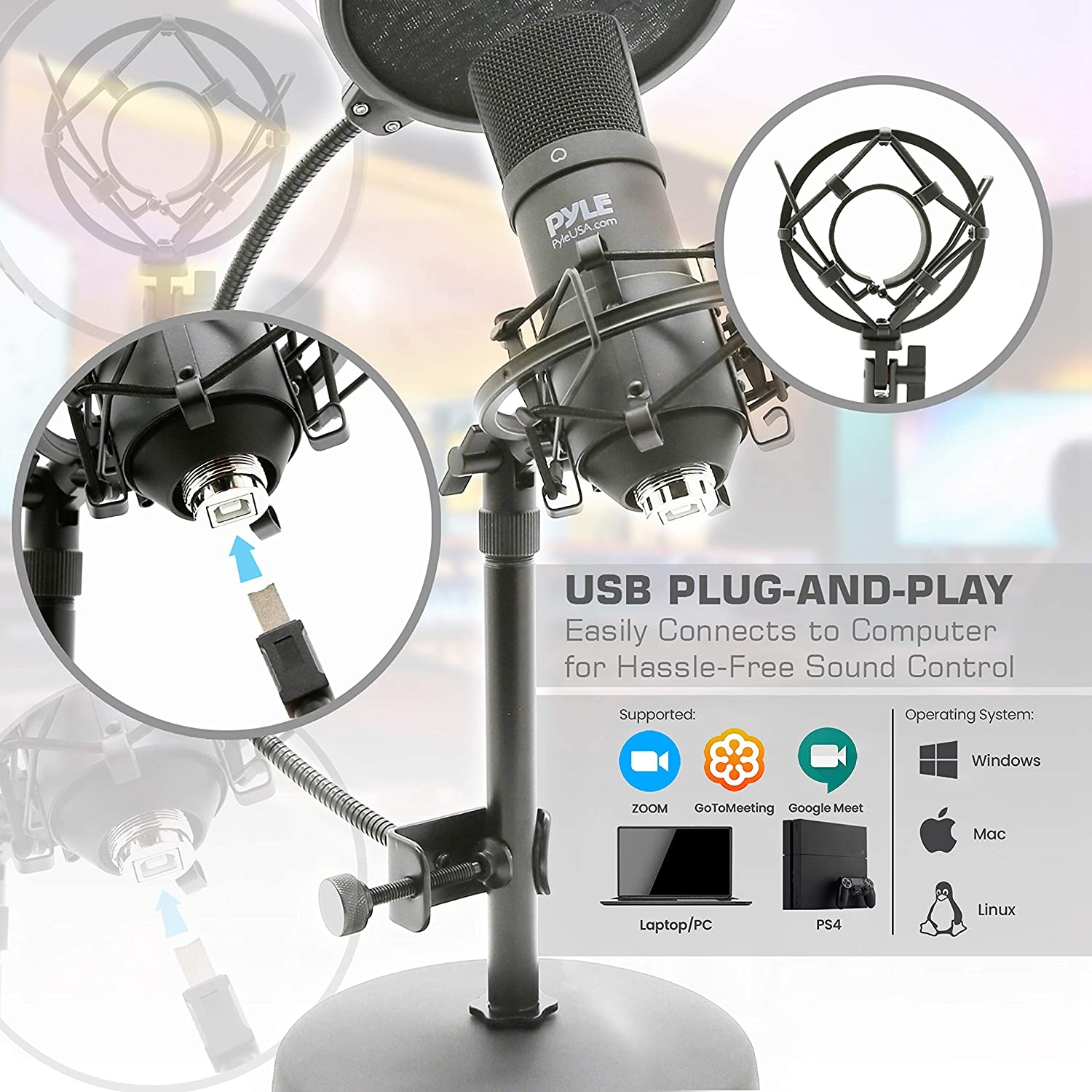 USB Microphone Podcast Recording Kit - Audio Cardioid Condenser Mic w/ Desktop Stand and Pop Filter - For Gaming PS4, Streaming, - Image 5