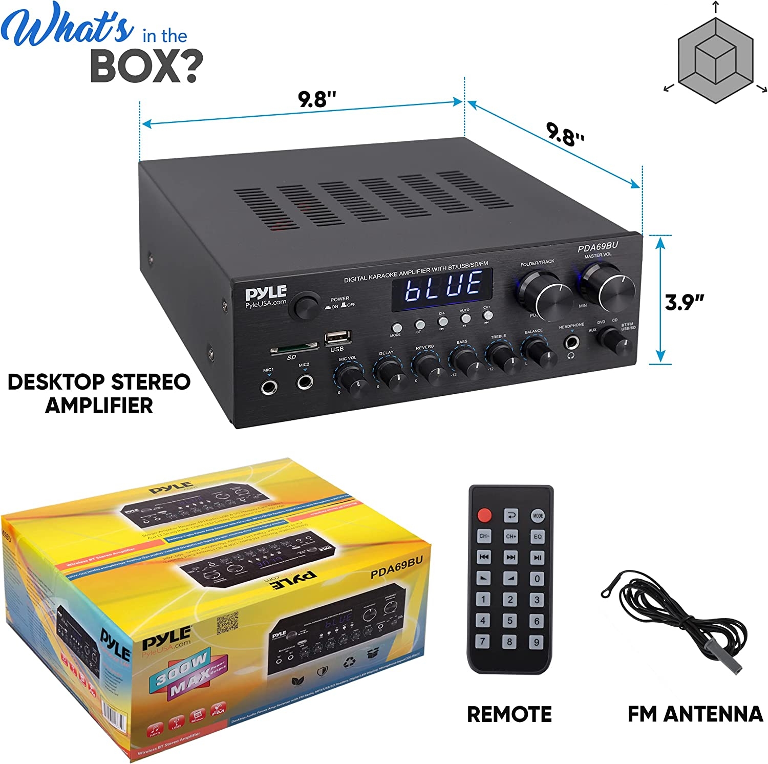 Amplificatore Audio Bluetooth Pyle Da 200W – 2 Canali, Ingressi USB/SD/AUX/MIC E Radio FM Con Display LCD