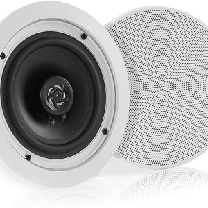 Pyle 6.5” Pair Bluetooth Flush Mount In-wall In-ceiling 2-Way Speaker System Quick Connections Changeable Round/Square Grill