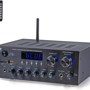 Pyle Wireless Bluetooth Stereo Power Amplifier - 200W Dual Channel Sound Audio Stereo Receiver w/RCA, USB, SD, MIC in, FM Radio,