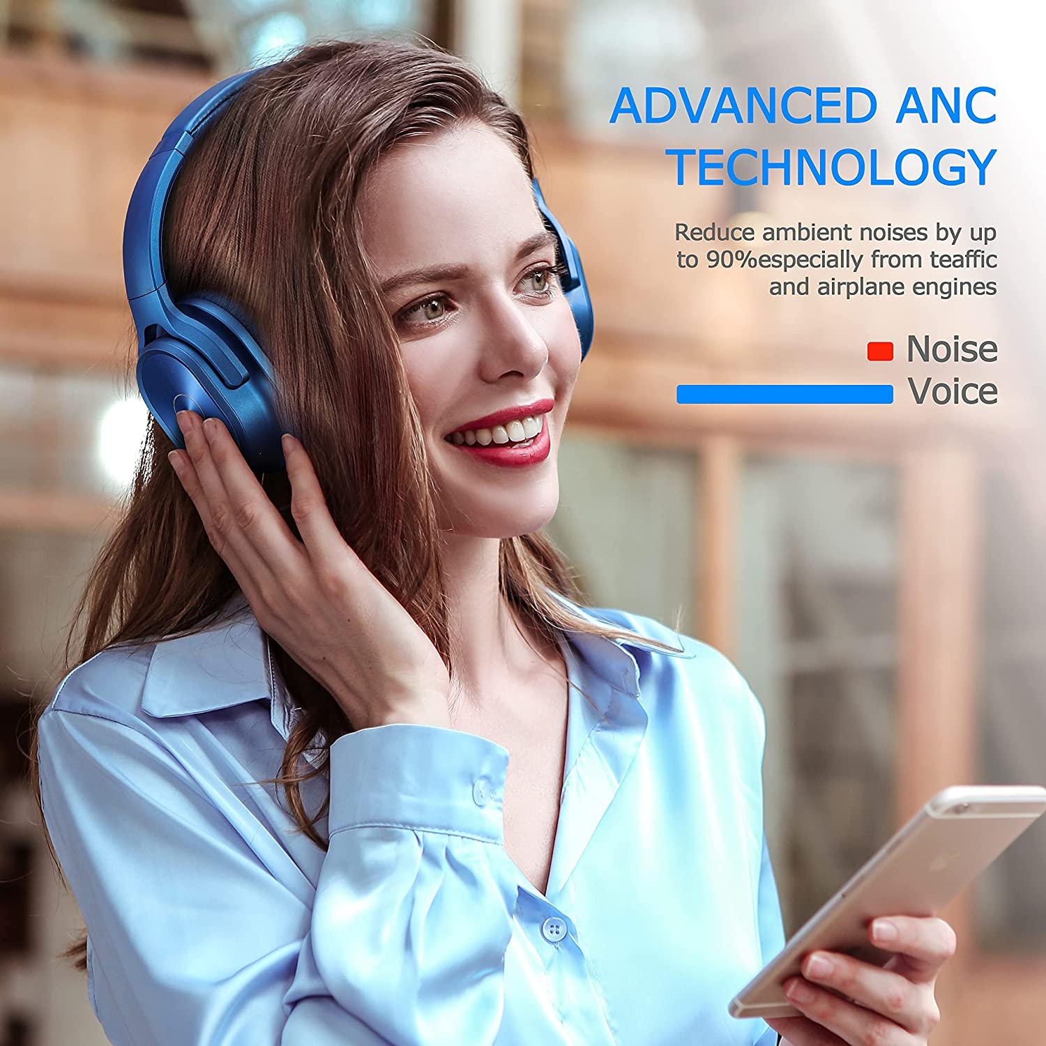 ZIHNIC Active Noise Cancelling Headphones, 40H Playtime Wireless Bluetooth Headset with Deep Bass Hi-Fi Stereo Sound,Comfortable - Image 16