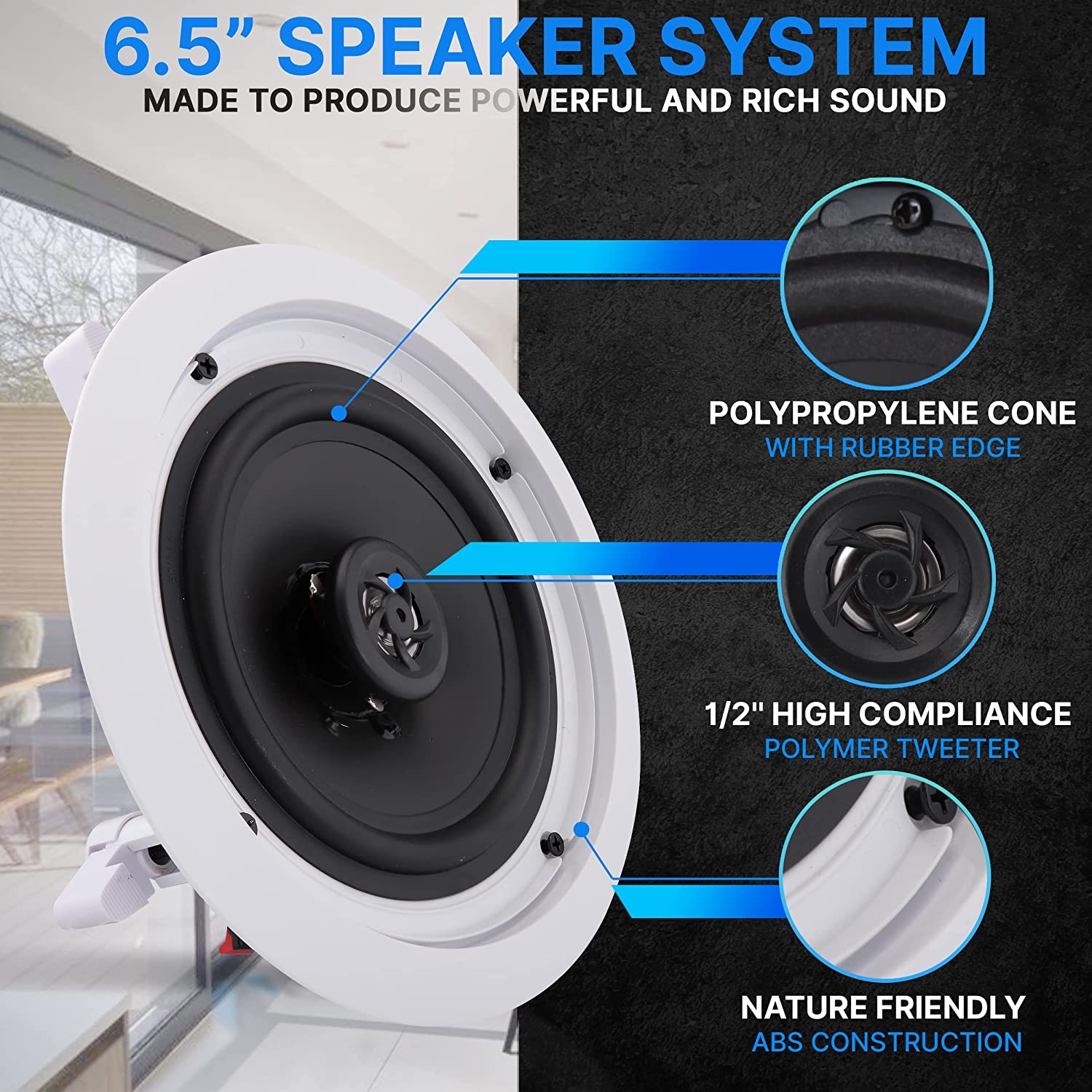 Pyle Pair 6.5” Flush Mount In-wall In-ceiling 2-Way Home Speaker System Spring Loaded Quick Connections Dual Polypropylene - Image 10