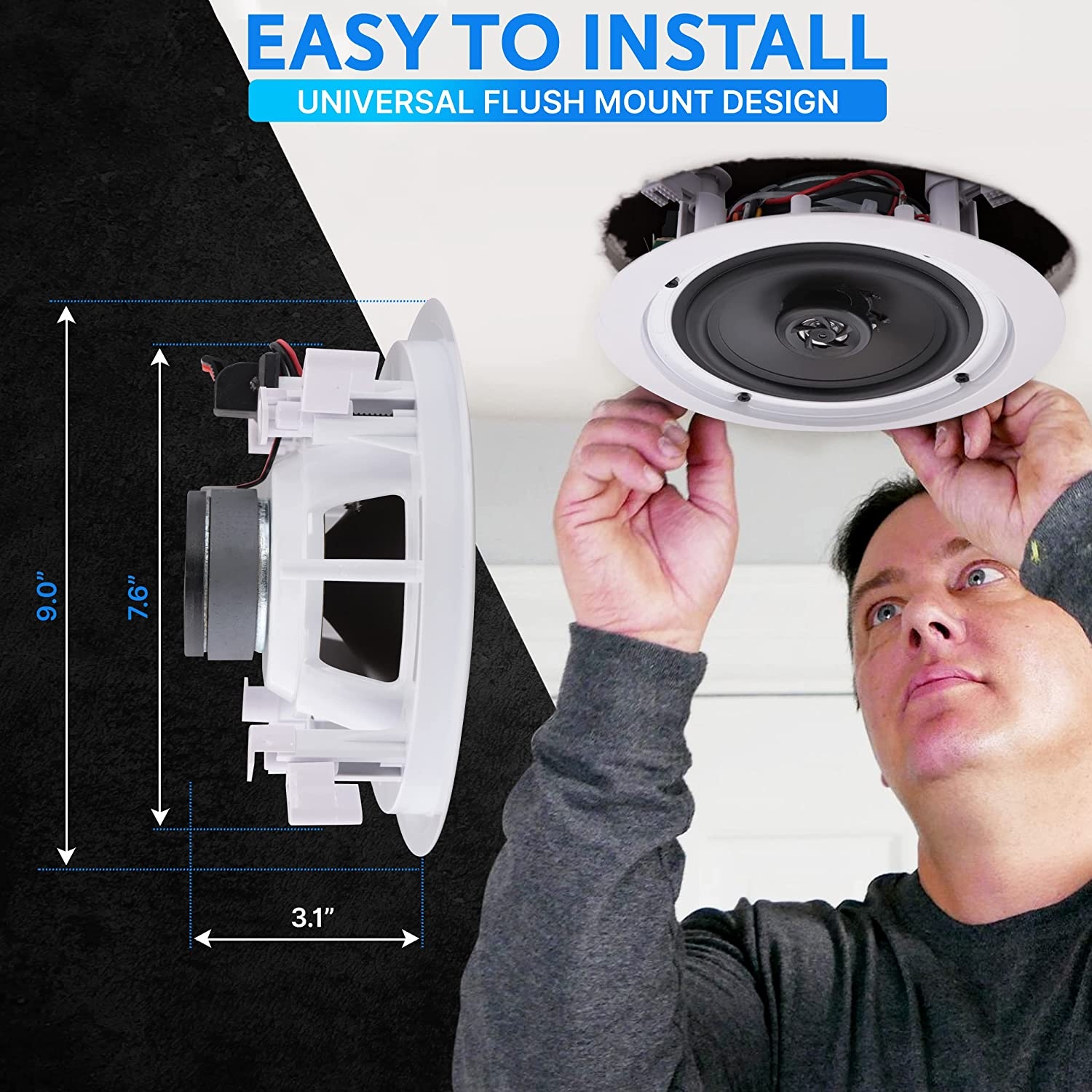Pyle Pair 6.5” Flush Mount In-wall In-ceiling 2-Way Home Speaker System Spring Loaded Quick Connections Dual Polypropylene - Image 11