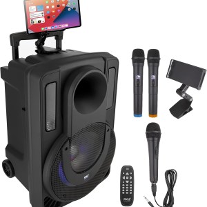 10’’ Portable PA Speaker System - Wireless BT Streaming PA & Karaoke Party Audio Speaker, Two Wireless Mic, Wired