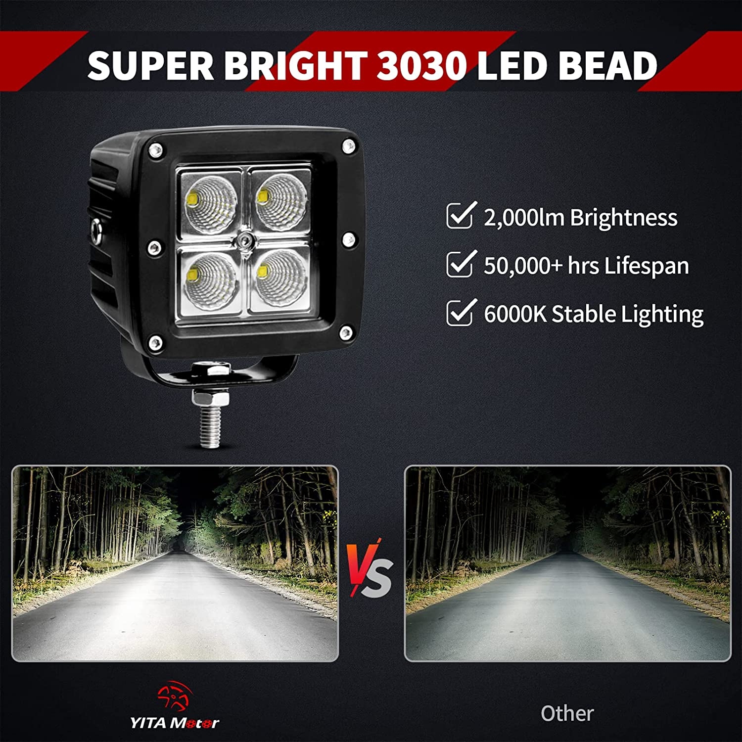 LEDKINGDOMUS 4 Inch LED Light Bar 4pcs 20W Flood Cube LED Work Light Pod Off Road Light LED Fog Light Compatible for Truck Boat - Image 4