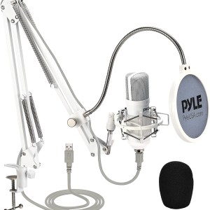 Pyle USB Condenser Microphone Streaming Kit - Professional Computer/Mac Mic Audio Cardioid Boom with Adjustable Arm Stand & Pop