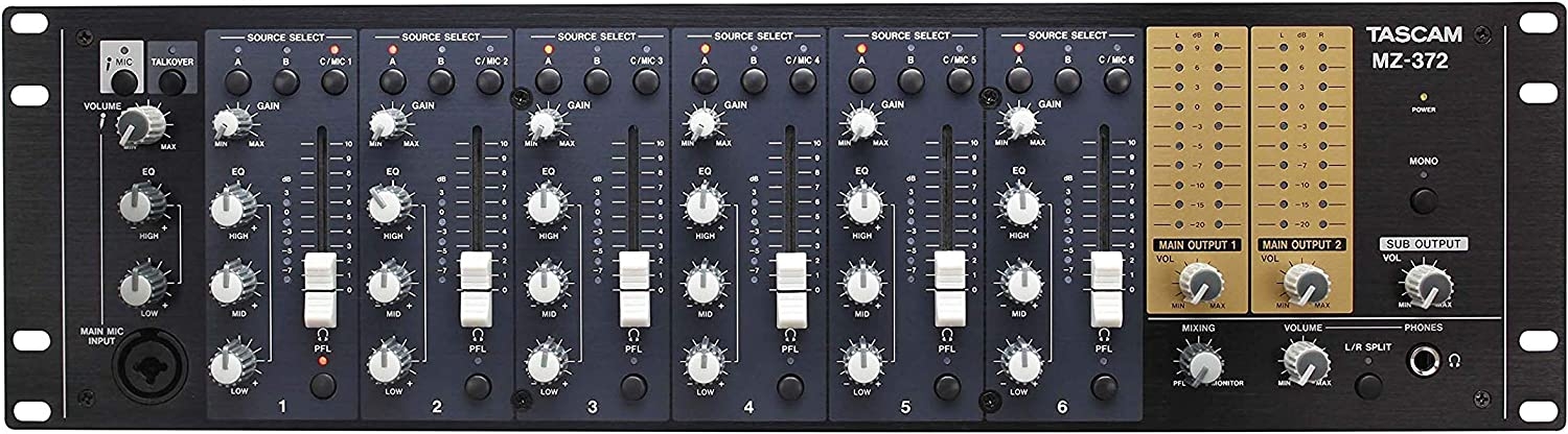 Tascam MZ-223 7-Channel 3-Zone Rackmount Audio Mixer With Voice Priority