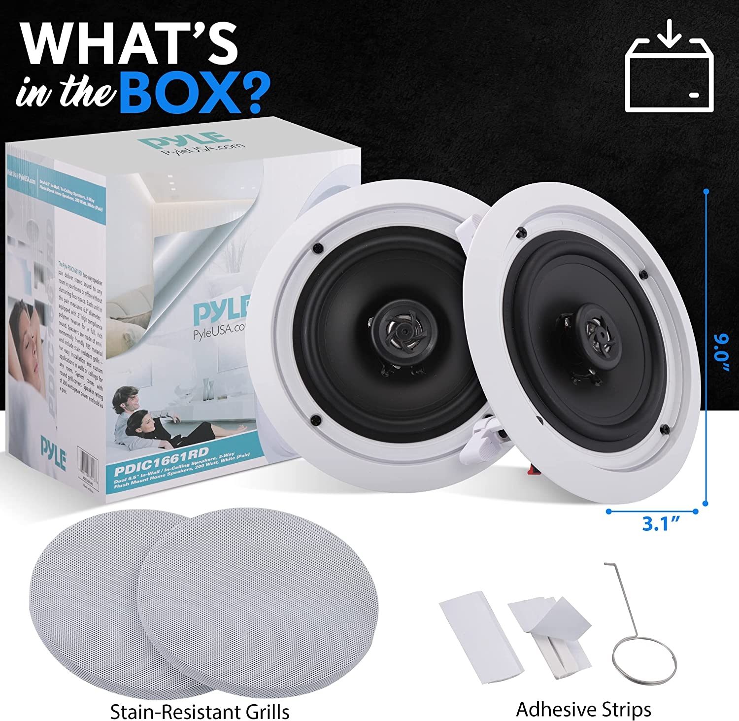Pyle Pair 6.5” Flush Mount In-wall In-ceiling 2-Way Home Speaker System Spring Loaded Quick Connections Dual Polypropylene - Image 14