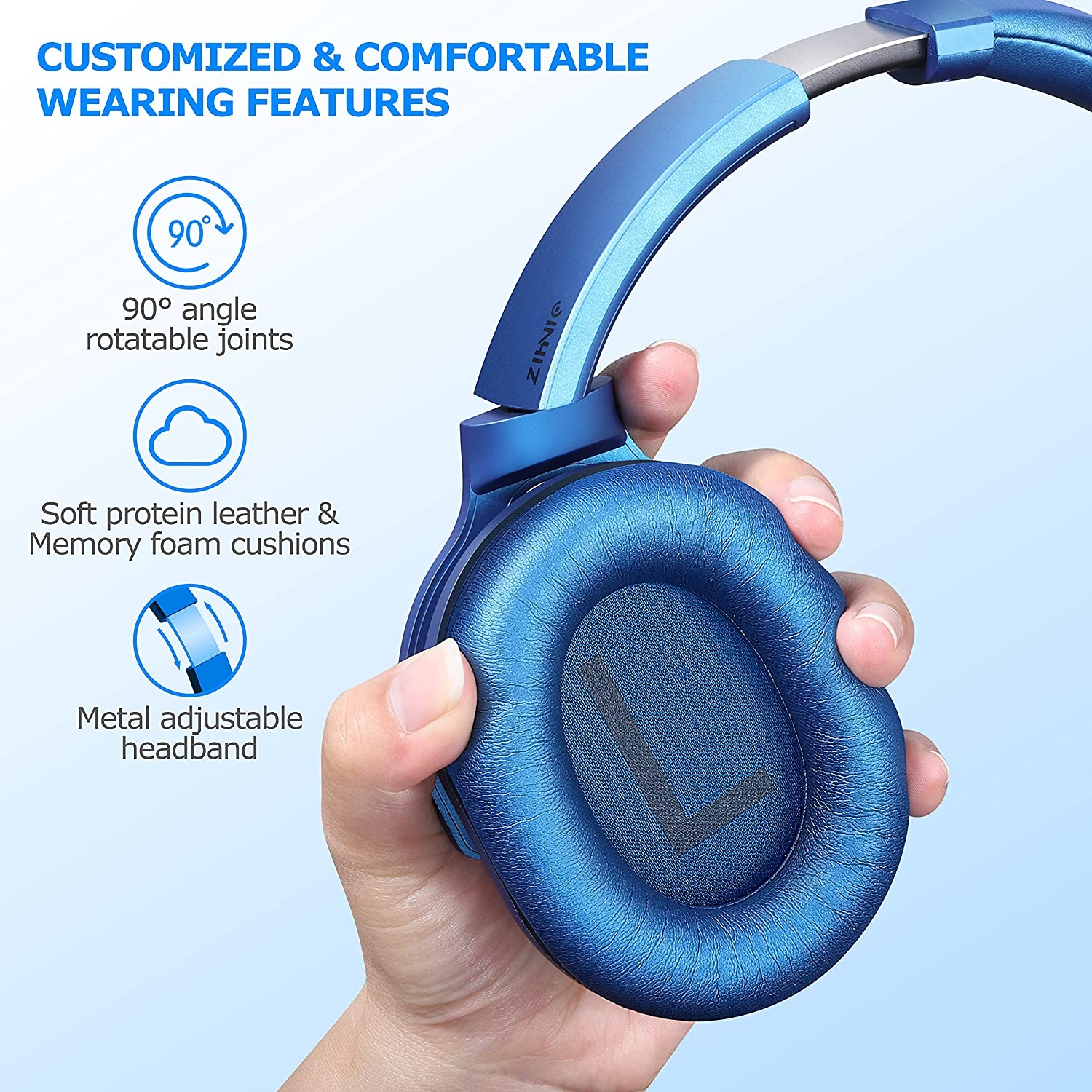ZIHNIC Active Noise Cancelling Headphones, 40H Playtime Wireless Bluetooth Headset with Deep Bass Hi-Fi Stereo Sound,Comfortable - Image 14