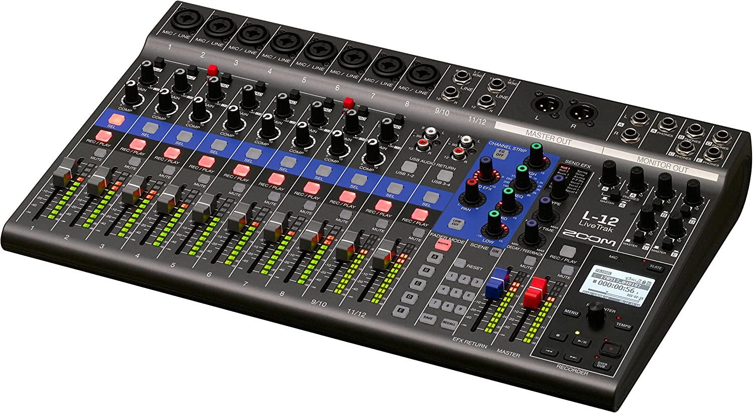 Zoom LiveTrak L-12 Digital Mixer & Multitrack Recorder, for Music, Podcasting, and More, 12-Input/ 14-Channel SD Recorder, - Image 12