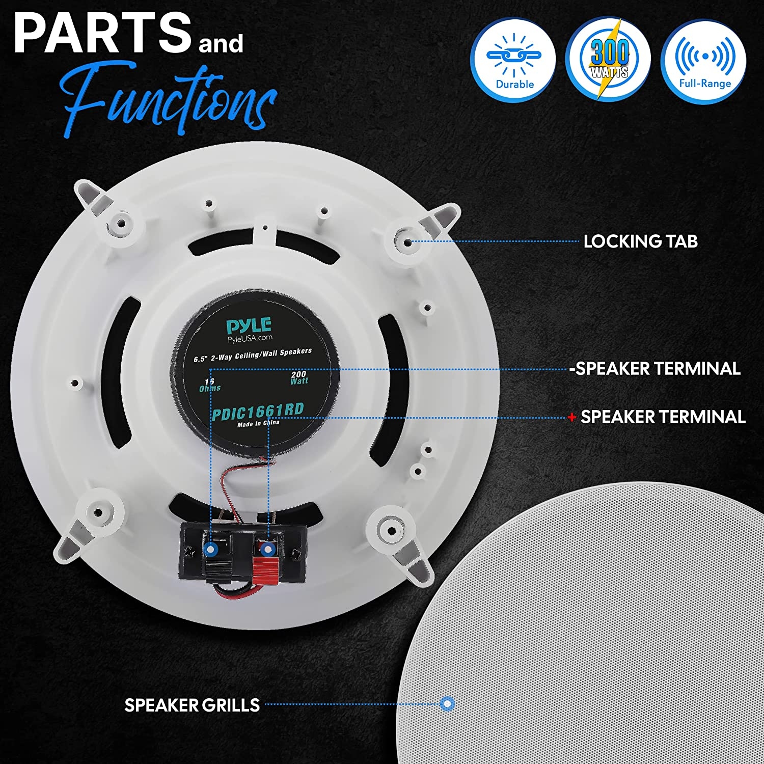 Pyle Pair 6.5” Flush Mount In-wall In-ceiling 2-Way Home Speaker System Spring Loaded Quick Connections Dual Polypropylene - Image 9