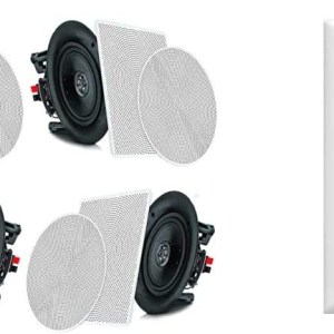 Pyle 6.5” 4 Bluetooth Flush Mount In-wall In-ceiling 2-Way Speaker System Quick Connections Changeable Round/Square Grill