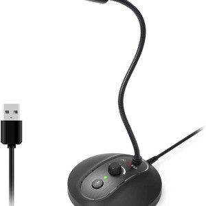 JOUNIVO USB Microphone, Condenser Mic for PC/Laptop with Volume Control and Mute Button, Headphone Output, USB Type A/C Plug and
