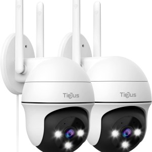 TIEJUS Security Camera Outdoor, 2K Outdoor Security Cameras with 360° PTZ, 2.4G WiFi Wired Home Surveillance Camera, 24/7, 3MP