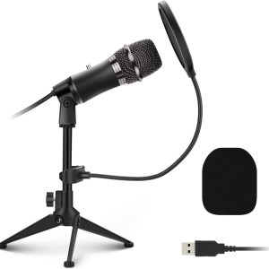 EIVOTOR Condenser Microphone, Vocal Optimization, USB Plug & Play Recording Microphone with Anti Slip Mic Stand Dual-Layer Pop