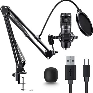 piolunth USB Microphone, Plug & Play 192kHz/24bit Cardioid Condenser Studio Mic Kit with Professional Sound Chipset Mount Pop