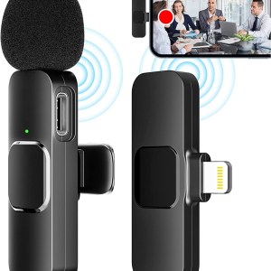 Wireless Microphone for iPhone iPad, Wireless Clip Mic, Wireless Lavalier Microphone, Wireless Microphones, Plug-Play Microphone