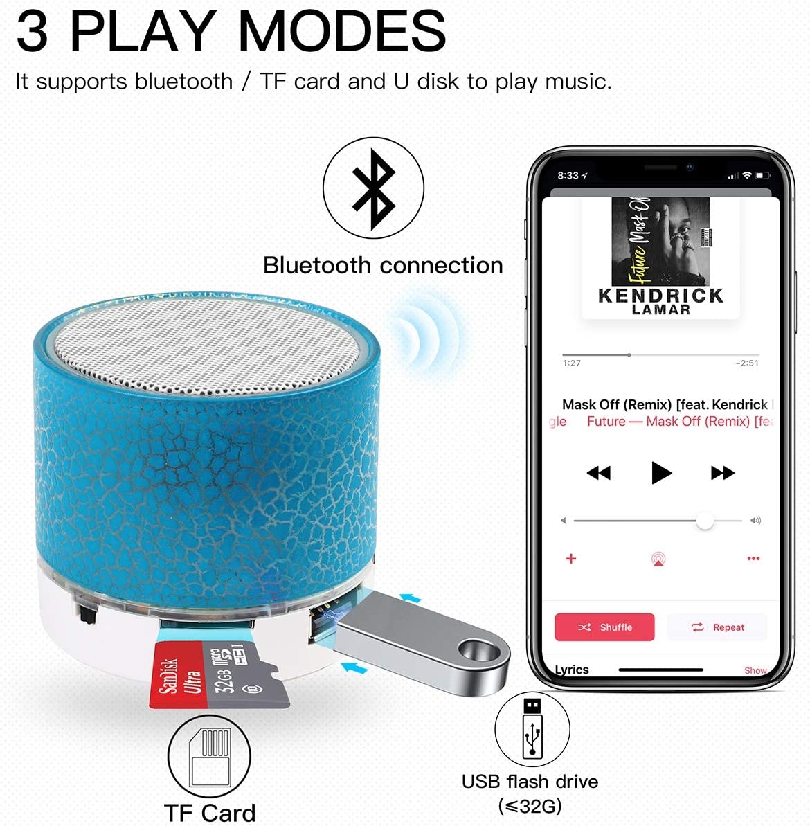 Portable Wireless Mini Bluetooth Speaker,AICase Super Bass Stereo Rechargeable Speaker with LED Lights - Image 16