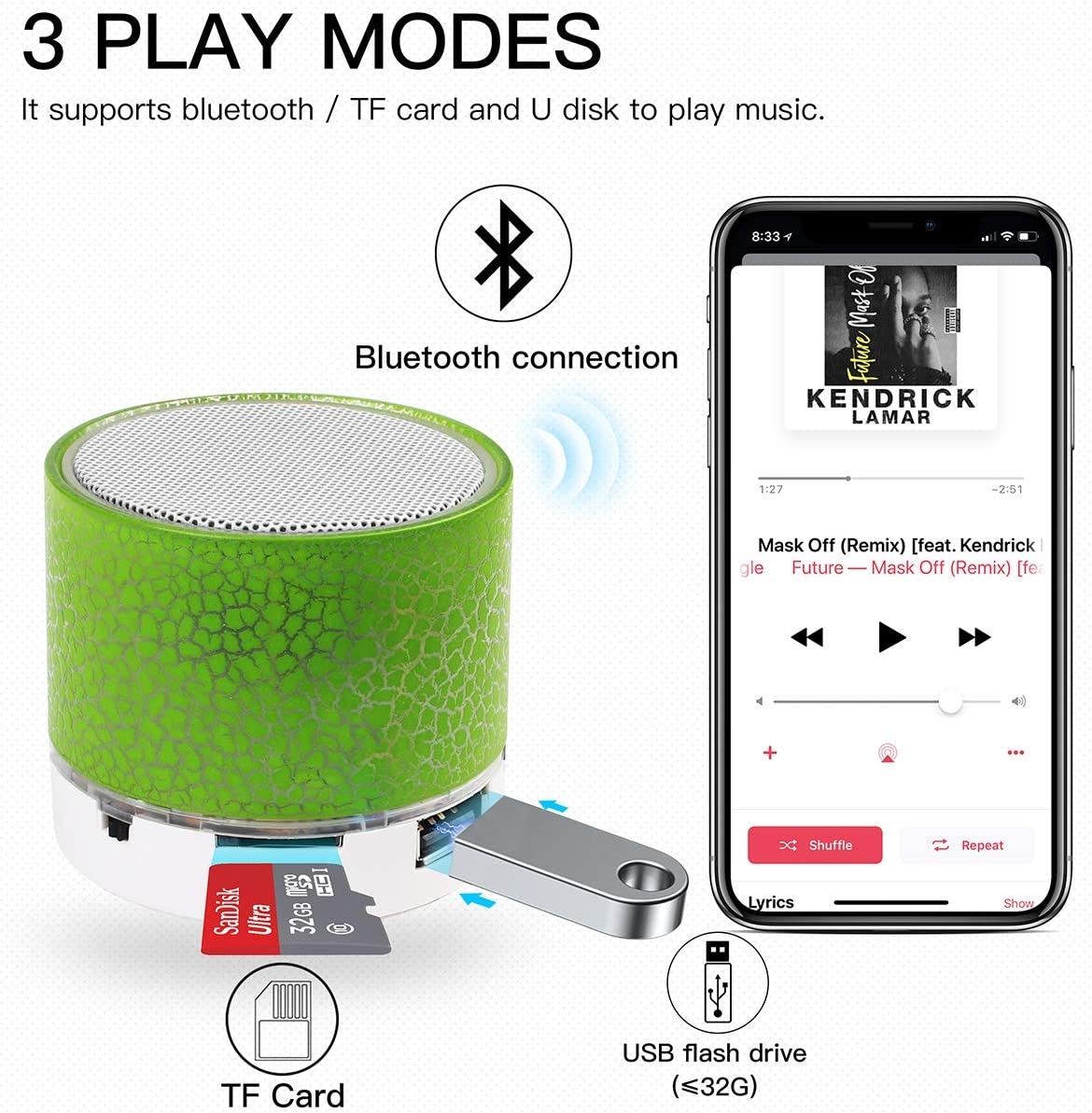 Portable Wireless Mini Bluetooth Speaker,AICase Super Bass Stereo Rechargeable Speaker with LED Lights - Image 41