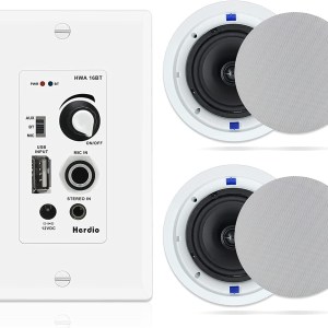 Herdio 6.5 Inch Bluetooth Ceiling Speakers 320W 2-Way Flush Mount with Wall Amplifier Receiver Perfect for Home Theater Bathroom