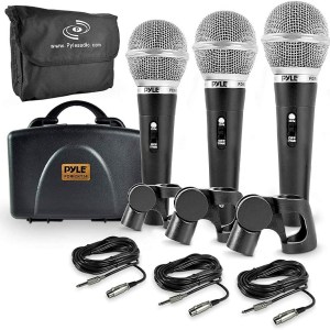 Pyle 3 Piece Professional Dynamic Microphone Kit Cardioid Unidirectional Vocal Handheld MIC with Hard Carry Case & Bag,